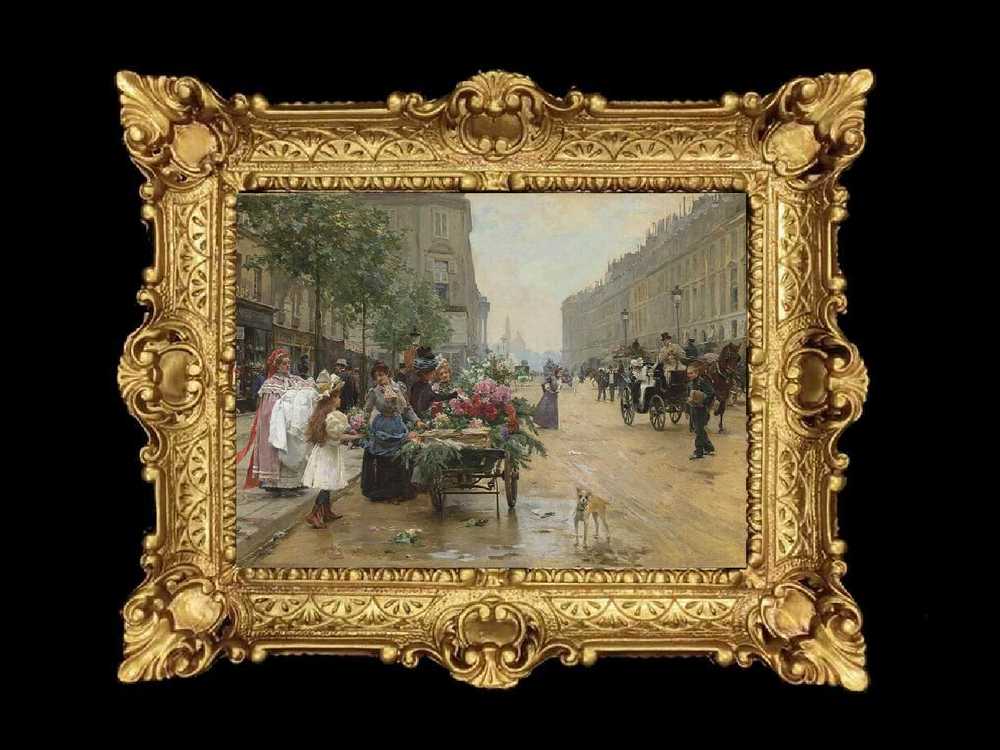 ヨーロッパ名画　イタリアロココフレーム　キャンバス印刷　アクリル付　56×46 0741  送料無料