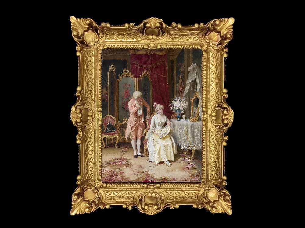 ヨーロッパ名画　イタリアロココフレーム　キャンバス印刷　アクリル付　56×46 0804  送料無料