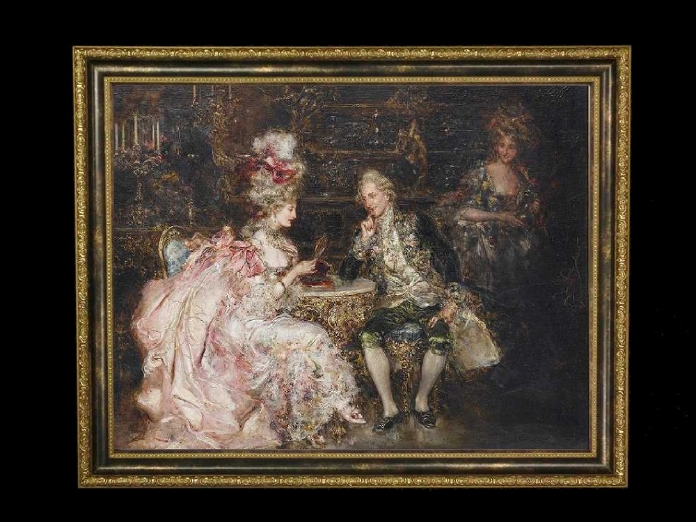 ヨーロッパ絵画　貴族・貴婦人　816S　58×46  ロココ額絵  送料無料