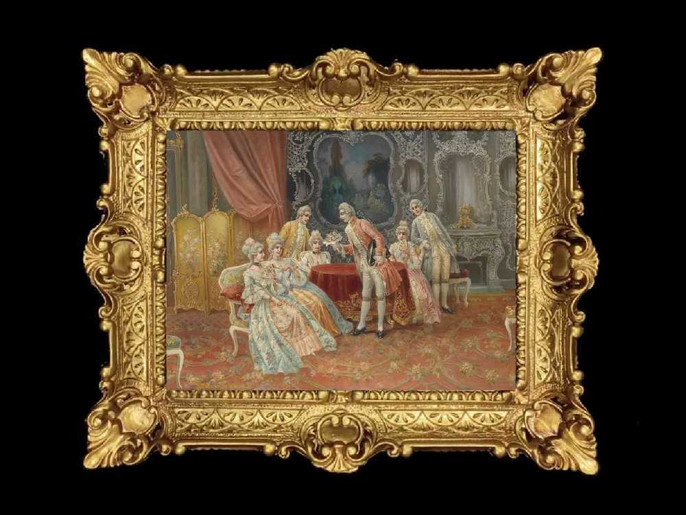 ヨーロッパ名画　イタリアロココフレーム　キャンバス印刷　アクリル付　56×46 0916  送料無料