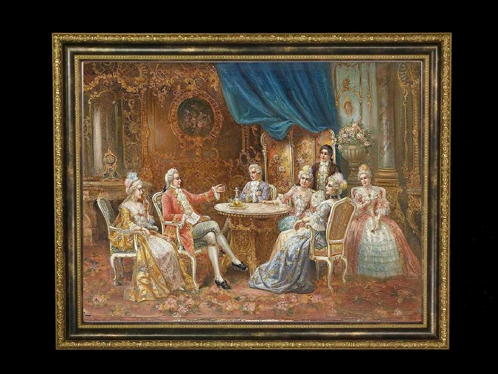 ヨーロッパ絵画　貴族・貴婦人　918S　58×46　ロココ額絵  送料無料