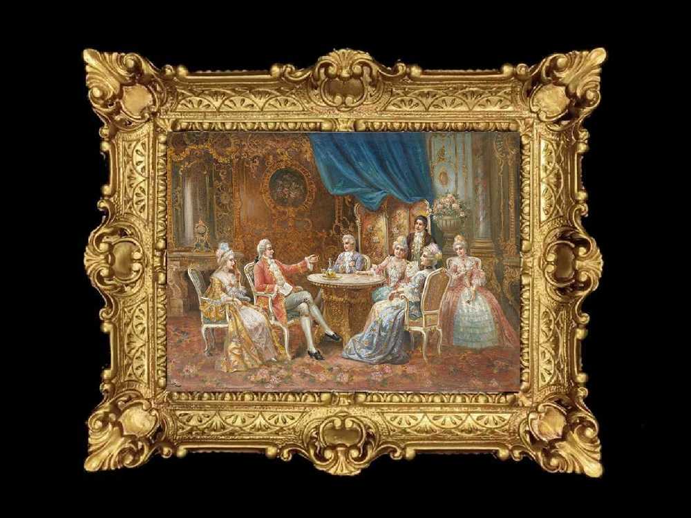 ヨーロッパ名画　イタリアロココフレーム　キャンバス印刷　アクリル付　56×46 0917  送料無料