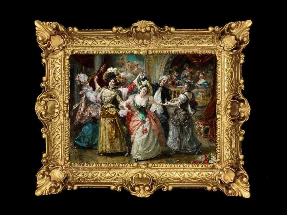 ヨーロッパ名画　イタリアロココフレーム　キャンバス印刷　アクリル付　56×46 0924  送料無料