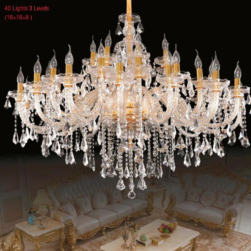 クリスタルシャンデリア　40灯　ゴールド  W130cm  H90cm  4WLED  3フロア  送料無料