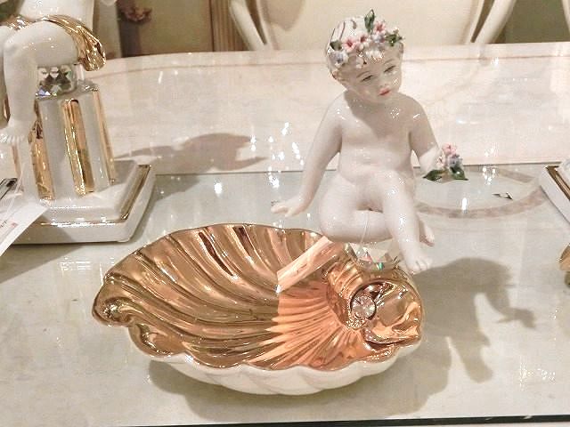 イタリア　ゴールドセラミック　エンジェルシェルトレー　スワロフスキー付