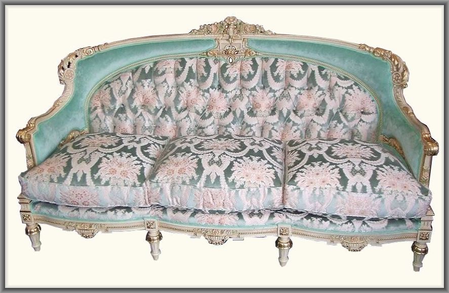 ロココ調　トリプルソファ　グリーン