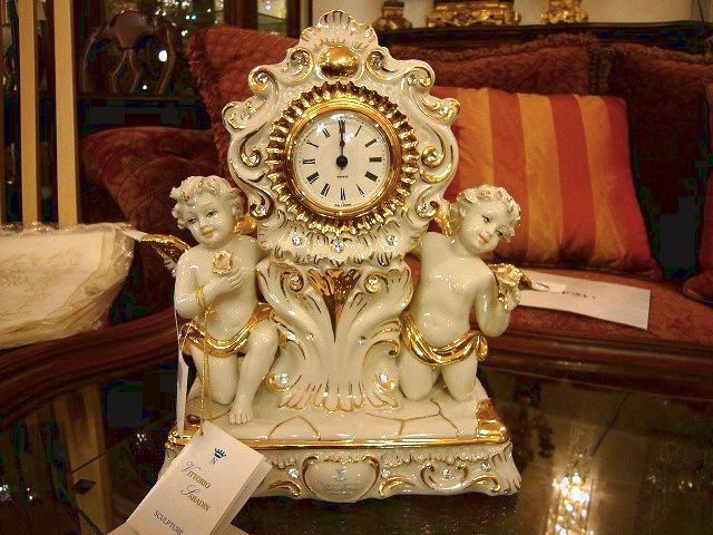 イタリア製　セラミック　天使置き時計