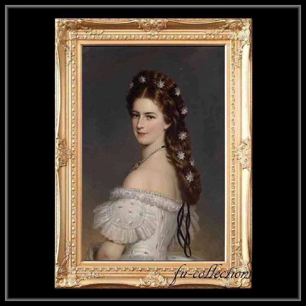 ヨーロッパ名画　エリザベート　キャンバス印刷複製画　アクリル付　ゴールド大型フレーム　83×113  0509  送料無料