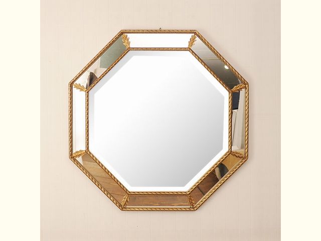 イタリア製　ゴールド8角ミラー　ダブルフレーム