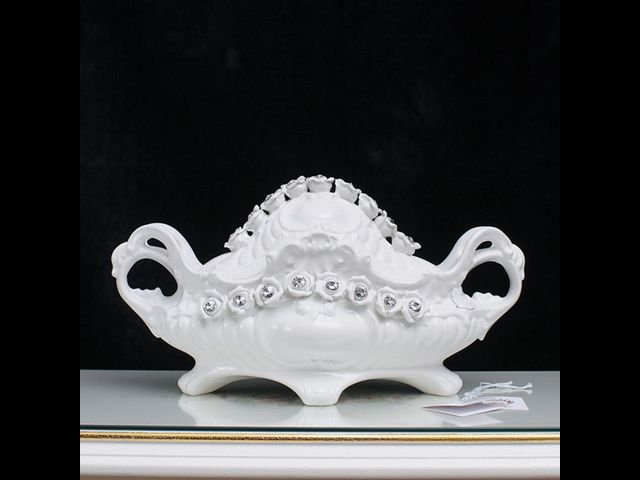 イタリア製雑貨　ロココ調　セラミック小物入れ　ラインストーン　ホワイト