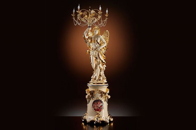 イタリア製　高級セラミック 天女像　フロアランプ　ロココ調　エンジェル　送料無料