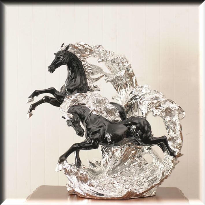 アニマルオブジェ　ブラックホース　シルバー　2頭　送料無料