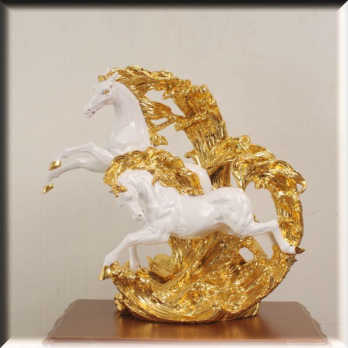 アニマルオブジェ　ホワイトホース　ゴールド　2頭　送料無料