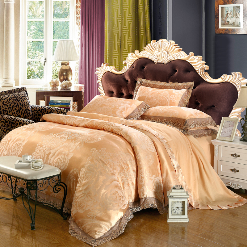 高級ジャガード織り　レースエッジ　掛け布団カバー・フラットシーツ・ピローケース×2　4Pセット　irs-re3-12　ダブル・クイーン　送料無料