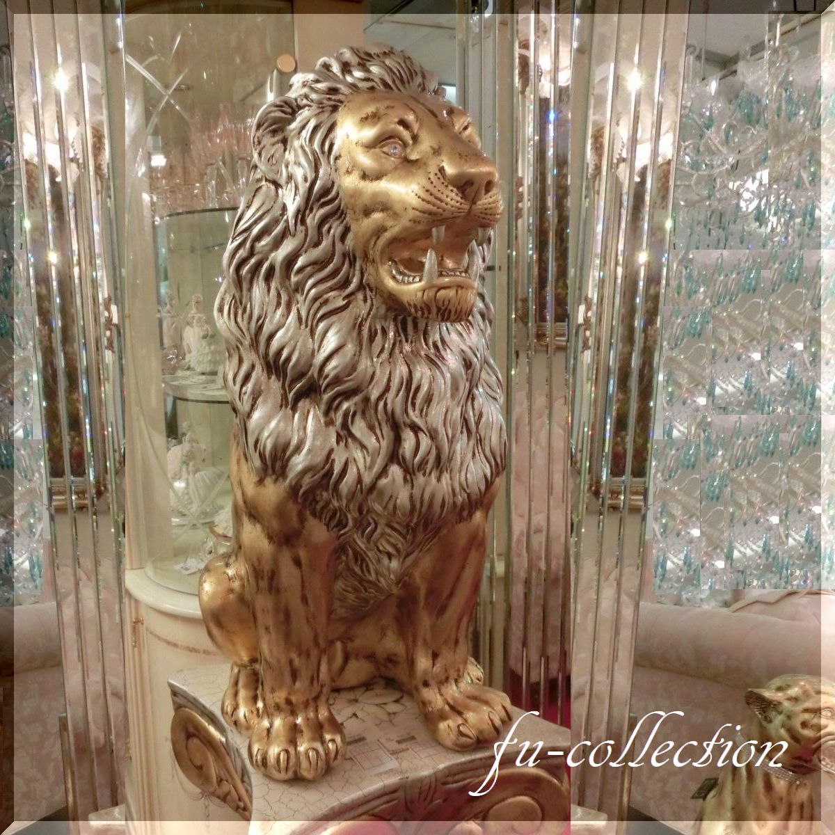イタリア製　高級セラミック　ライオン　ゴールド　クラック　アニマルオブジェ　送料無料