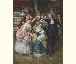 管368☆イタリア製☆アンティーク☆ロココ絵画☆特大210×150☆貴族の舞踏会 fu-collection】 ヨーロッパ名画 貴族・貴婦人 舞踏会 0925L 98