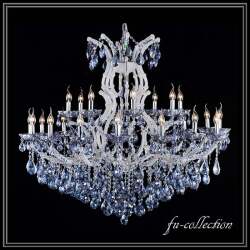 クリスタルシャンデリア　マリアテレジア　２４灯  ブルークリスタル　ホワイトガラス　4WLED電球付　 　cha-FH24MABLWH  送料無料