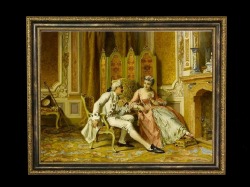 ヨーロッパ絵画　貴族・貴婦人　247S　58×46  ロココ額絵  送料無料