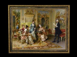 ヨーロッパ絵画　貴族・貴婦人　253S　58×46  ロココ額絵  送料無料