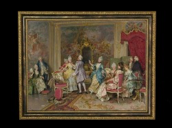 ヨーロッパ絵画　貴族・貴婦人　257S　58×46  ロココ額絵  送料無料