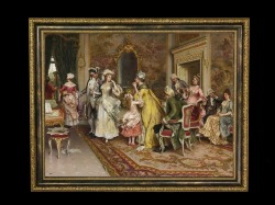 ヨーロッパ絵画　貴族・貴婦人　261S　58×46  ロココ額絵  送料無料