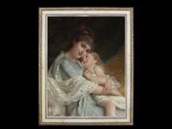 ヨーロッパ絵画　貴婦人と子供  442L　78×98  ロココ額絵  送料無料