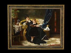 ヨーロッパ絵画　貴婦人と子供  047S　58×46  ロココ額絵  送料無料