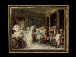 ヨーロッパ絵画　貴族・貴婦人　653S　58×46  ロココ額絵  送料無料