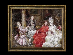 ヨーロッパ絵画　貴族・貴婦人　691S　58×46  ロココ額絵  送料無料