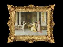 ヨーロッパ名画　イタリアロココフレーム　キャンバス印刷　アクリル付　56×46 0704  送料無料