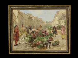 ヨーロッパ絵画　貴族・貴婦人　743S　58×46  ロココ額絵  送料無料