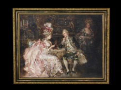 ヨーロッパ絵画　貴族・貴婦人　816S　58×46  ロココ額絵  送料無料