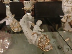 イタリア　セラミック　エンジェル　キャンドルスタンド　スワロフスキー付