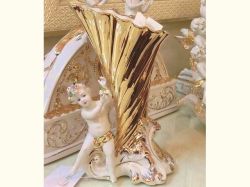 イタリア製　ゴールドセラミック　エンジェルフラワーベース