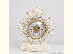 イタリア製　セラミック　置き時計　ホワイト・ゴールド　ラインストーン　送料無料