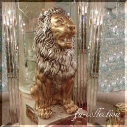 イタリア製　高級セラミック　ライオン　ゴールド　クラック　アニマルオブジェ　送料無料