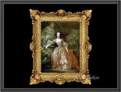 ヨーロッパ名画　ポンパドール夫人肖像画  イタリアロココフレーム　キャンバス印刷　アクリル付　56×46 pompadour1  送料無料