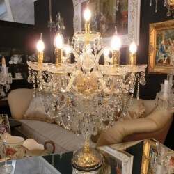 オリジナル　クリスタルテーブルランプ　7灯  トップライト付　ゴールドロウソクソケット　tl7-unw-go  送料無料