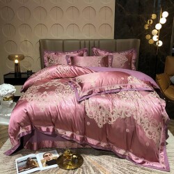 ヨーロピアン　サテン　トリムエッジ　掛け布団カバー・シーツ・ピローケース×2　4Pセット　t1-pu2　クイーン・キング　送料無料