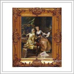 ロココ調　ゴールドダブルフレーム　貴族の額絵　キャンバス印刷　Sサイズ45/55cm 　Mサイズ55cm/65cm  354  送料無料