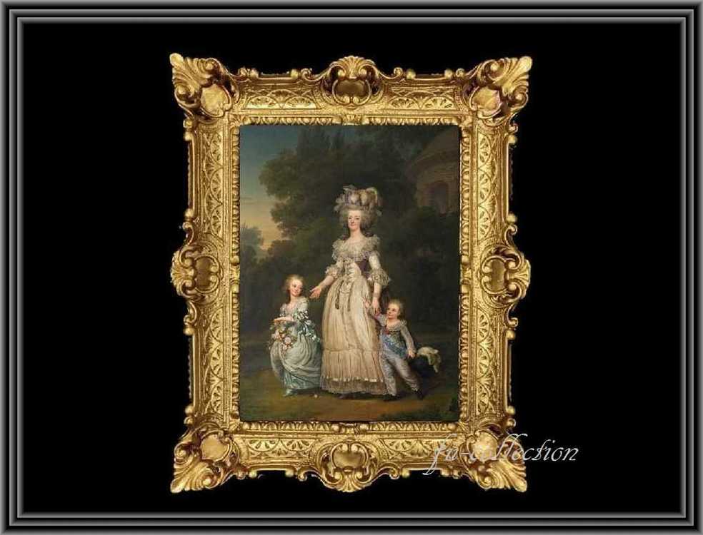 ヨーロッパ名画　マリーアントワネットファミリー  イタリアロココフレーム　キャンバス印刷　アクリル付　56×46 maf3  送料無料