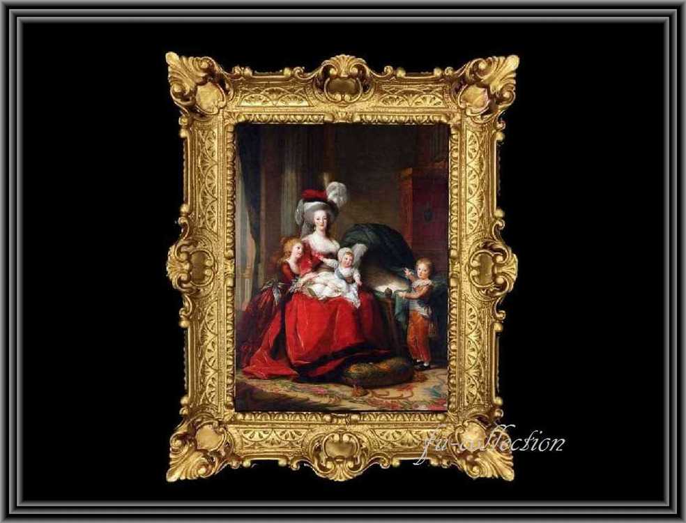 ヨーロッパ名画　マリーアントワネットファミリー  イタリアロココフレーム　キャンバス印刷　アクリル付　56×46 maf4  送料無料