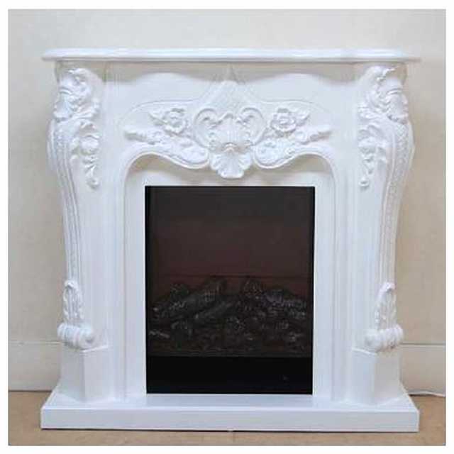 マントルピース　フェイクファイヤー付　ホワイト・ブラウン  暖炉　ロココ　NR  送料無料