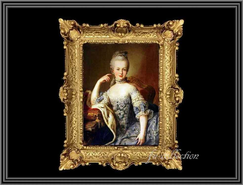 ヨーロッパ名画　マリーアントワネット肖像画  イタリアロココフレーム　キャンバス印刷　アクリル付　56×46 may1  送料無料