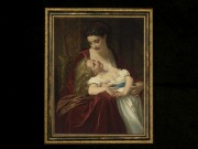 ヨーロッパ絵画　貴婦人と子供  616S　46×58  ロココ額絵  送料無料