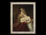 ヨーロッパ絵画　貴婦人と子供  616L　78×98  ロココ額絵  送料無料