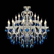 クリスタルシャンデリア　18灯  メタルシルバー　ブルーコーティングクリスタル　4WLED電球付　 　cha-FH18BLM  送料無料