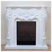 マントルピース　フェイクファイヤー付　ホワイト・ブラウン  暖炉　ロココ　NR  送料無料