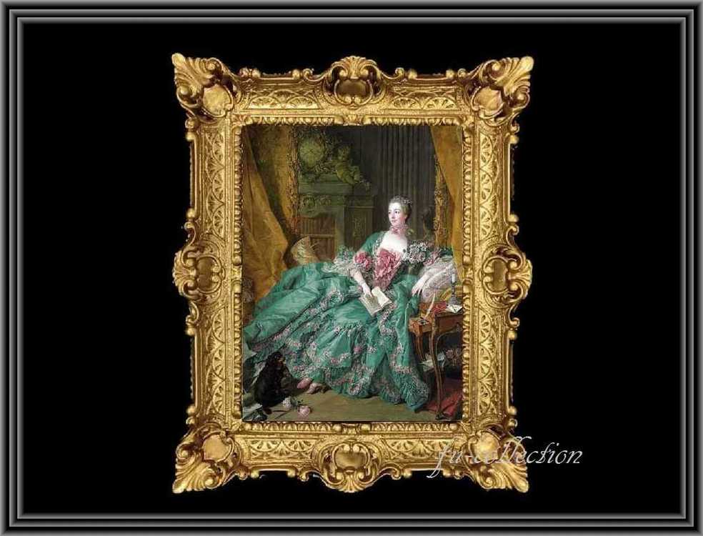 ヨーロッパ名画　ポンパドール夫人肖像画  イタリアロココフレーム　キャンバス印刷複製画　アクリル付　56×46 pompadour  送料無料