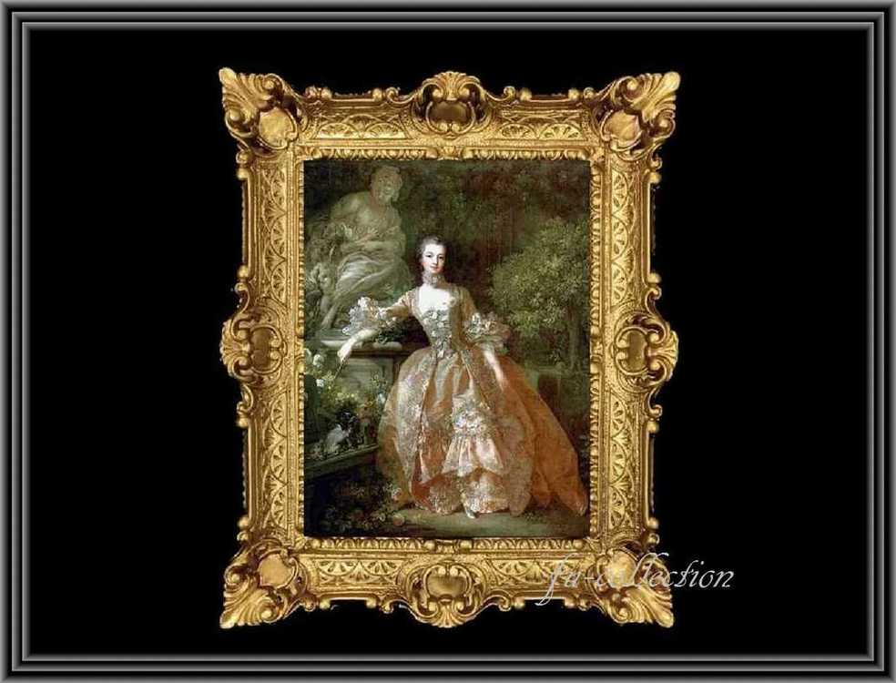 ヨーロッパ名画　ポンパドール夫人肖像画  イタリアロココフレーム　キャンバス印刷　アクリル付　56×46 pompadour1  送料無料